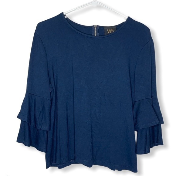 W5 navy blue thick layered flared bell sleeve top - Picture 1 of 5